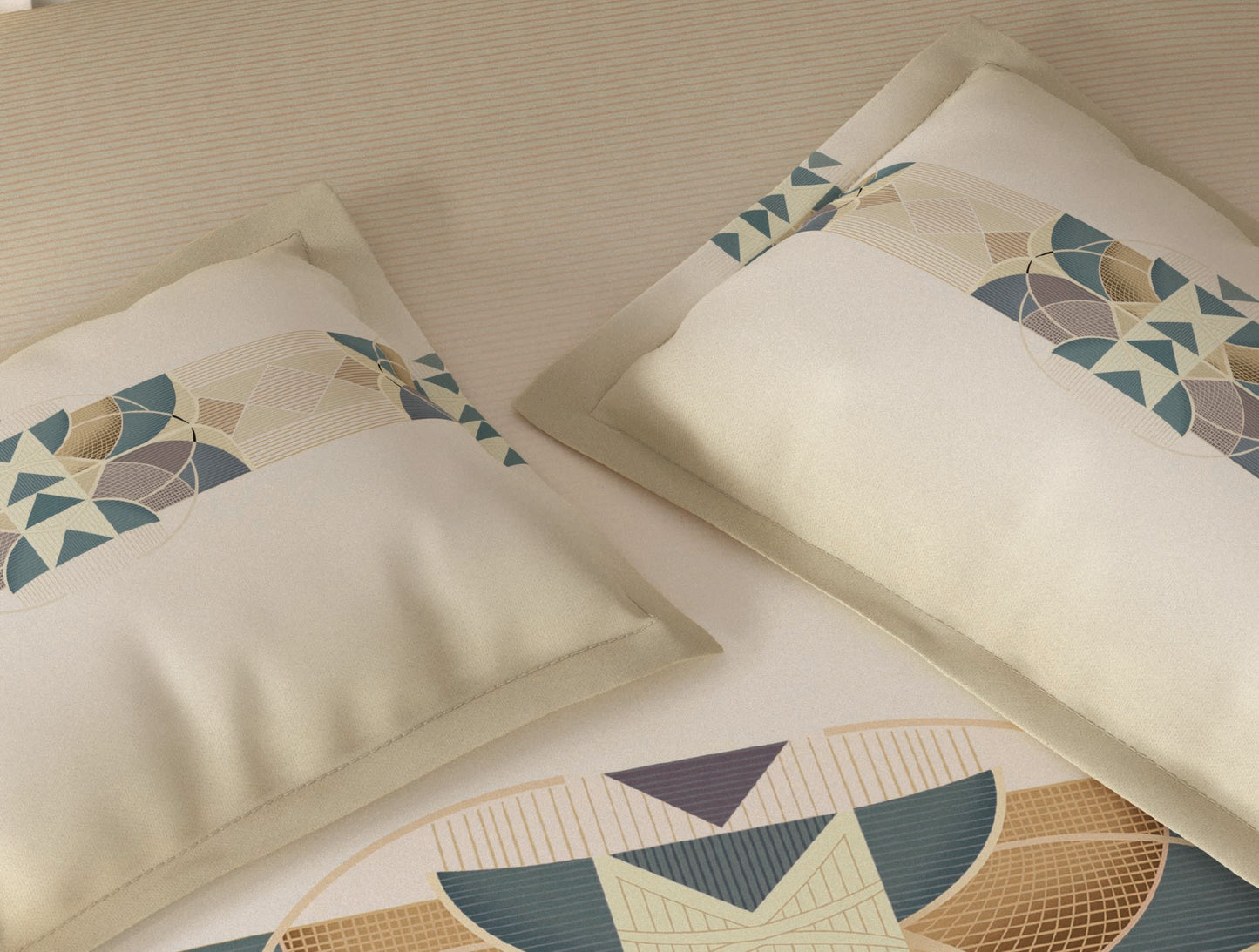 Spaces Vortex Beige Geometric 100% Cotton Crafted Comfort Large Bedsheet with 2 Pillow Covers - 108 x 108 Inches