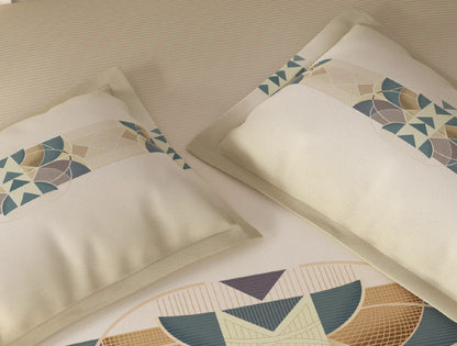 Spaces Vortex Beige Geometric 100% Cotton Crafted Comfort Large Bedsheet with 2 Pillow Covers - 108 x 108 Inches