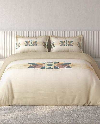 Spaces Vortex Beige Geometric 100% Cotton Crafted Comfort Large Bedsheet with 2 Pillow Covers - 108 x 108 Inches