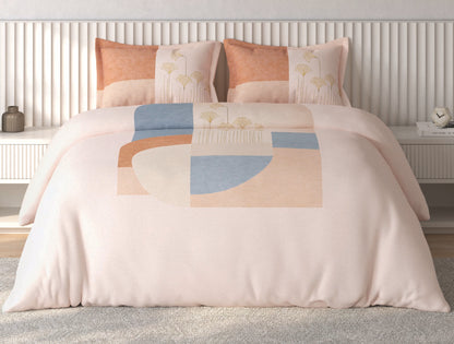 Spaces Vortex Light Pink Geometric 100% Cotton Crafted Comfort Large Bedsheet with 2 Pillow Covers - 108 x 108 Inches