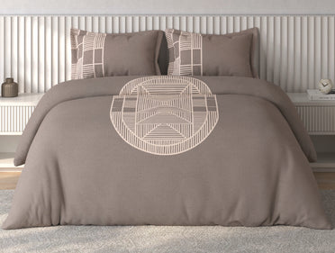 Spaces Vortex Brown Geometric 100% Cotton Crafted Comfort Large Bedsheet with 2 Pillow Covers - 108 x 108 Inches