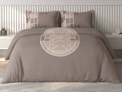 Spaces Vortex Brown Geometric 100% Cotton Crafted Comfort Large Bedsheet with 2 Pillow Covers - 108 x 108 Inches