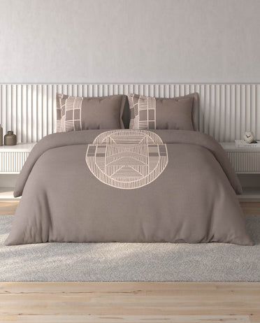 Spaces Vortex Brown Geometric 100% Cotton Crafted Comfort Large Bedsheet with 2 Pillow Covers - 108 x 108 Inches