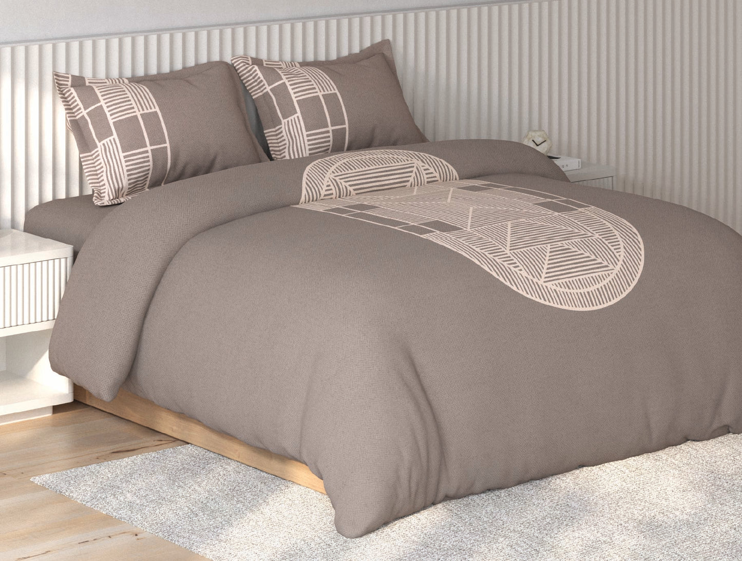 Spaces Vortex Brown Geometric 100% Cotton Crafted Comfort Large Bedsheet with 2 Pillow Covers - 108 x 108 Inches