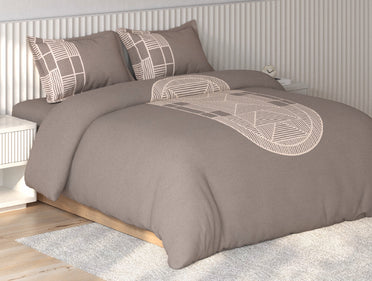 Spaces Vortex Brown Geometric 100% Cotton Crafted Comfort Large Bedsheet with 2 Pillow Covers - 108 x 108 Inches