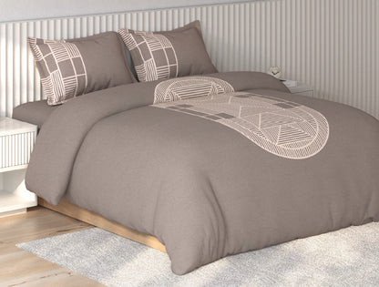 Spaces Vortex Brown Geometric 100% Cotton Crafted Comfort Large Bedsheet with 2 Pillow Covers - 108 x 108 Inches