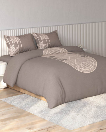 Spaces Vortex Brown Geometric 100% Cotton Crafted Comfort Large Bedsheet with 2 Pillow Covers - 108 x 108 Inches