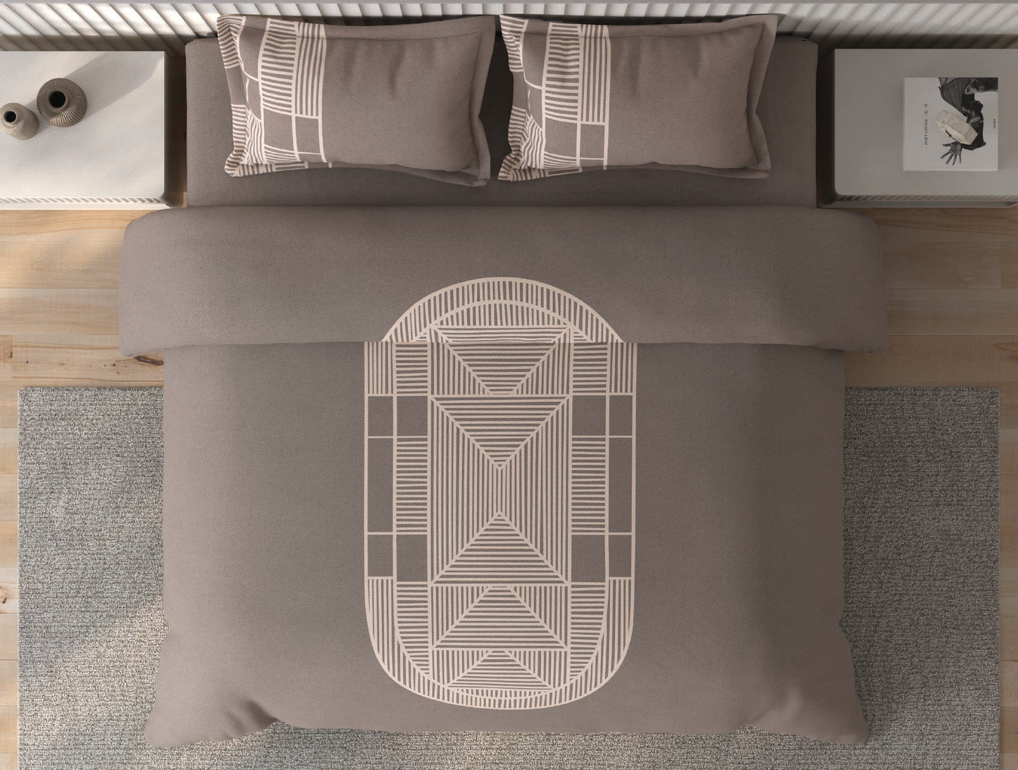 Spaces Vortex Brown Geometric 100% Cotton Crafted Comfort Large Bedsheet with 2 Pillow Covers - 108 x 108 Inches