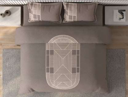 Spaces Vortex Brown Geometric 100% Cotton Crafted Comfort Large Bedsheet with 2 Pillow Covers - 108 x 108 Inches