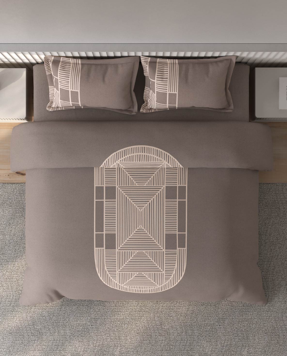 Spaces Vortex Brown Geometric 100% Cotton Crafted Comfort Large Bedsheet with 2 Pillow Covers - 108 x 108 Inches