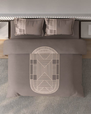 Spaces Vortex Brown Geometric 100% Cotton Crafted Comfort Large Bedsheet with 2 Pillow Covers - 108 x 108 Inches
