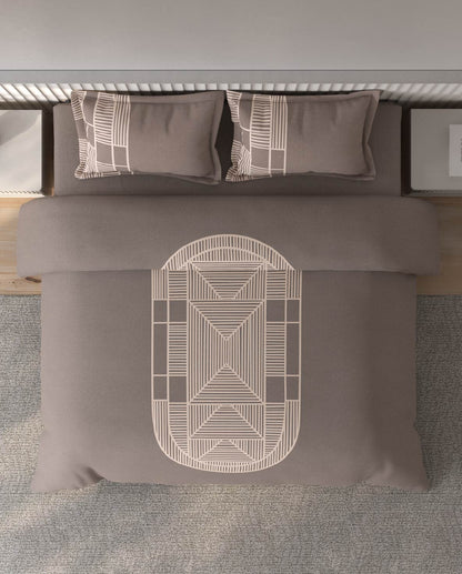 Spaces Vortex Brown Geometric 100% Cotton Crafted Comfort Large Bedsheet with 2 Pillow Covers - 108 x 108 Inches