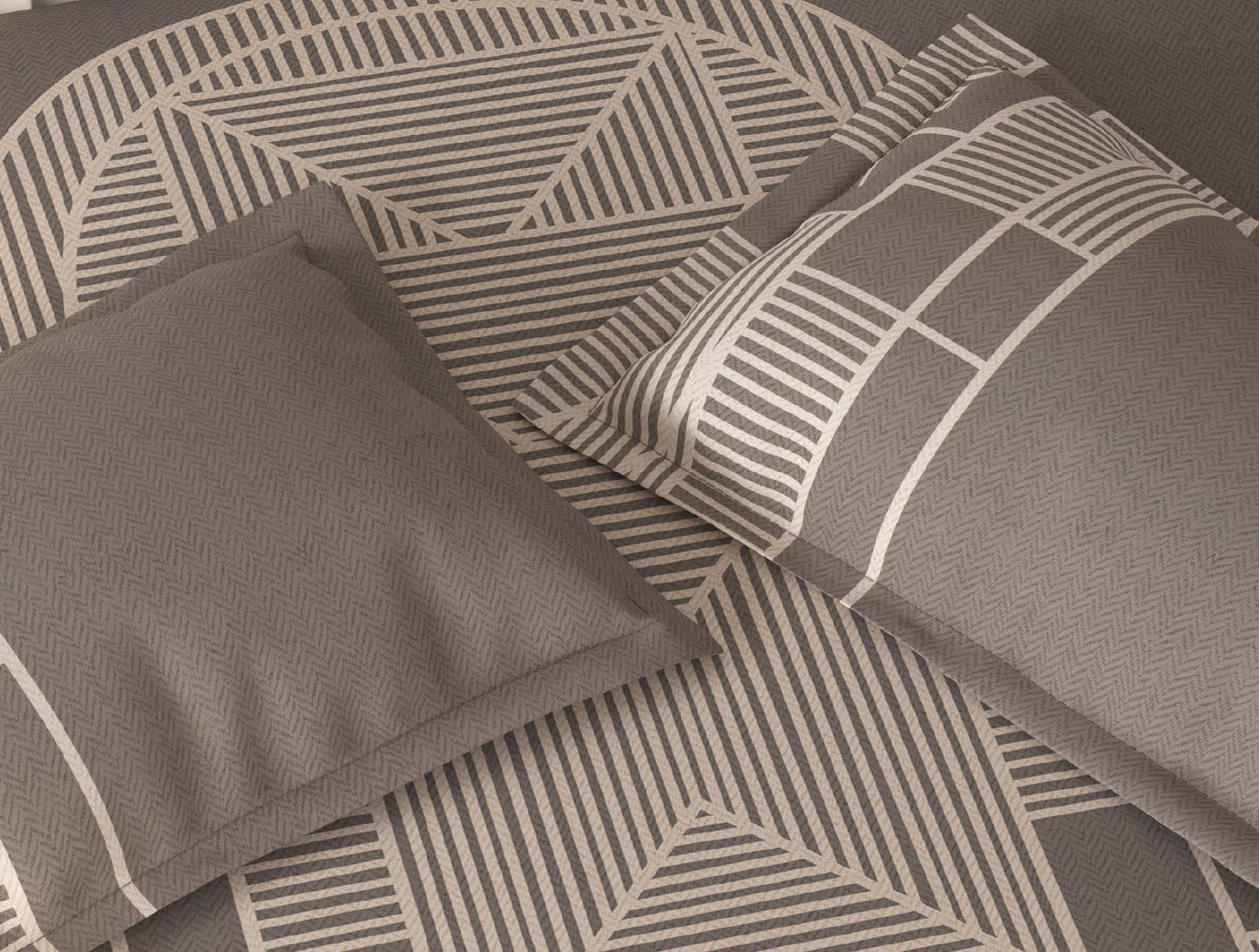 Spaces Vortex Brown Geometric 100% Cotton Crafted Comfort Large Bedsheet with 2 Pillow Covers - 108 x 108 Inches