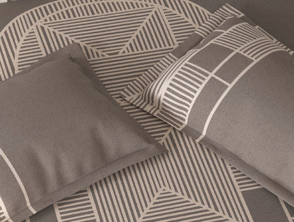 Spaces Vortex Brown Geometric 100% Cotton Crafted Comfort Large Bedsheet with 2 Pillow Covers - 108 x 108 Inches