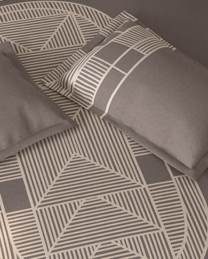 Spaces Vortex Brown Geometric 100% Cotton Crafted Comfort Large Bedsheet with 2 Pillow Covers - 108 x 108 Inches