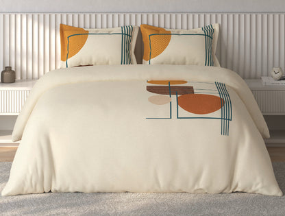 Spaces Vortex Light Yellow Geometric 100% Cotton Crafted Comfort Large Bedsheet with 2 Pillow Covers - 108 x 108 Inches