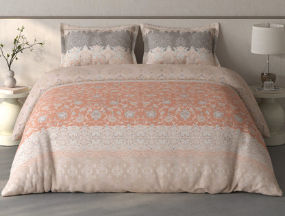 Spaces Fiora Light Blush Ornate 100% Cotton Large Bedsheet with 2 Pillow Covers - 108 x 108 Inches