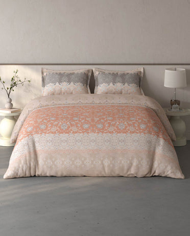 Spaces Fiora Light Blush Ornate 100% Cotton Large Bedsheet with 2 Pillow Covers - 108 x 108 Inches