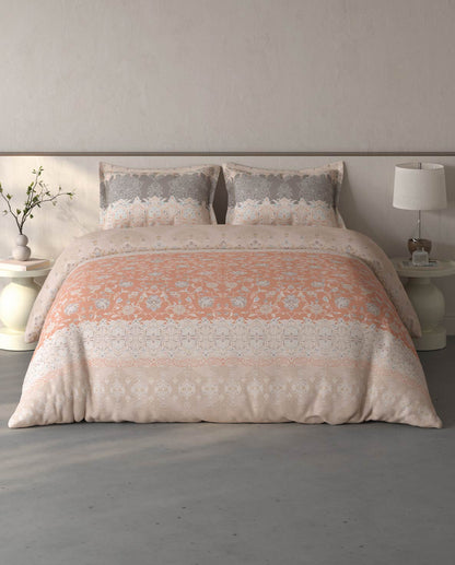 Spaces Fiora Light Blush Ornate 100% Cotton Large Bedsheet with 2 Pillow Covers - 108 x 108 Inches