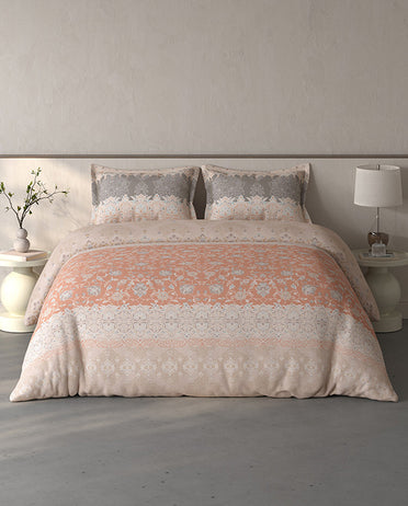 Spaces Fiora Light Blush Ornate 100% Cotton Large Bedsheet with 2 Pillow Covers - 108 x 108 Inches