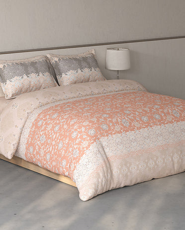 Spaces Fiora Light Blush Ornate 100% Cotton Large Bedsheet with 2 Pillow Covers - 108 x 108 Inches