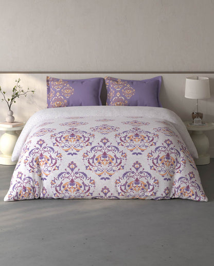 Spaces Fiora Light Violet Ornate 100% Cotton Large Bedsheet with 2 Pillow Covers - 108 x 108 Inches