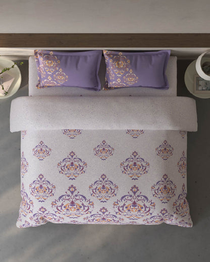 Spaces Fiora Light Violet Ornate 100% Cotton Large Bedsheet with 2 Pillow Covers - 108 x 108 Inches