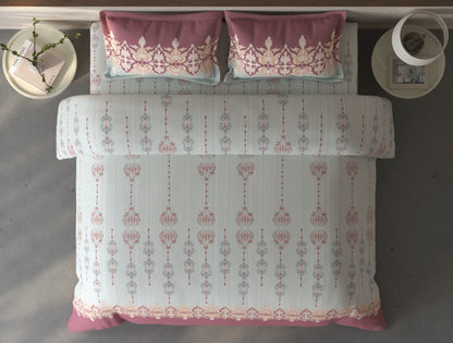 Spaces Fiora Light Grey Ornate 100% Cotton Large Bedsheet with 2 Pillow Covers - 108 x 108 Inches