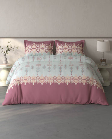 Spaces Fiora Light Grey Ornate 100% Cotton Large Bedsheet with 2 Pillow Covers - 108 x 108 Inches