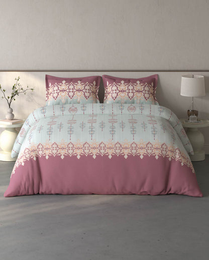 Spaces Fiora Light Grey Ornate 100% Cotton Large Bedsheet with 2 Pillow Covers - 108 x 108 Inches