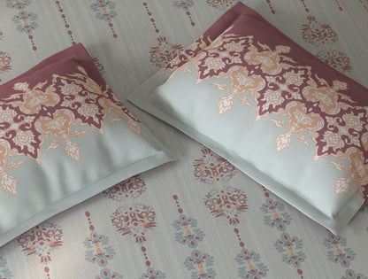 Spaces Fiora Light Grey Ornate 100% Cotton Large Bedsheet with 2 Pillow Covers - 108 x 108 Inches