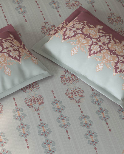 Spaces Fiora Light Grey Ornate 100% Cotton Large Bedsheet with 2 Pillow Covers - 108 x 108 Inches