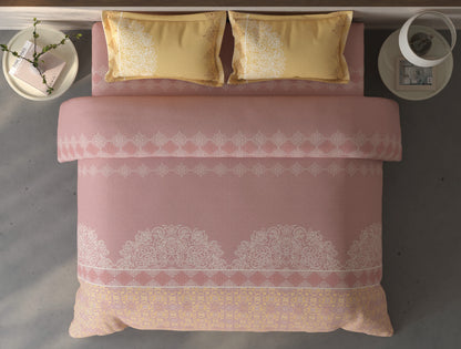 Spaces Fiora Blush Ornate 100% Cotton Large Bedsheet with 2 Pillow Covers - 108 x 108 Inches