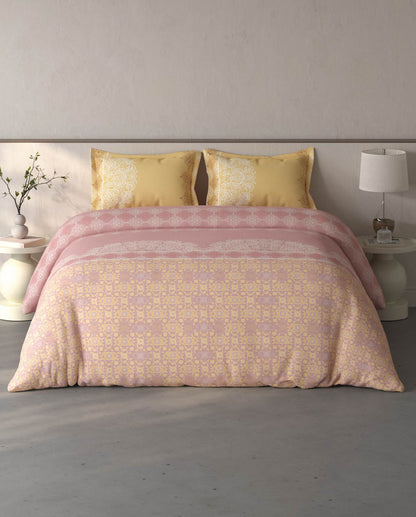 Spaces Fiora Blush Ornate 100% Cotton Large Bedsheet with 2 Pillow Covers - 108 x 108 Inches