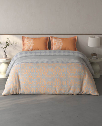 Spaces Fiora Vapur Blue Ornate 100% Cotton Large Bedsheet with 2 Pillow Covers - 108 x 108 Inches