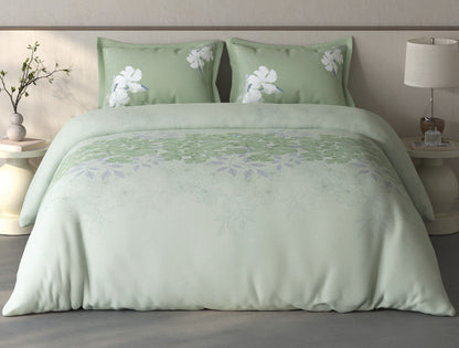 Spaces Fiora Light Aqua Floral 100% Cotton Large Bedsheet with 2 Pillow Covers - 108 x 108 Inches