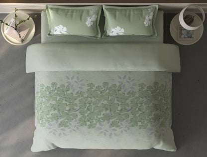 Spaces Fiora Light Aqua Floral 100% Cotton Large Bedsheet with 2 Pillow Covers - 108 x 108 Inches
