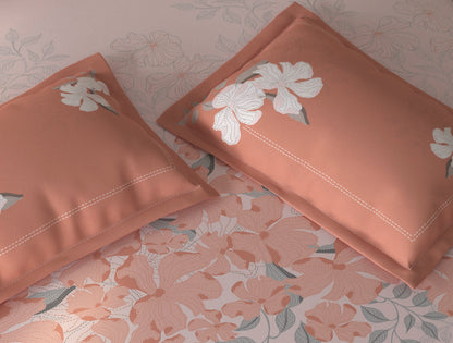 Spaces Fiora Light Pink Floral 100% Cotton Large Bedsheet with 2 Pillow Covers - 108 x 108 Inches