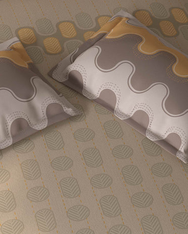 Spaces Fiora Beige Geometric 100% Cotton Large Bedsheet with 2 Pillow Covers - 108 x 108 Inches