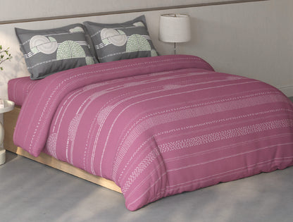 Spaces Fiora Dark Blush Geometric 100% Cotton Large Bedsheet with 2 Pillow Covers - 108 x 108 Inches