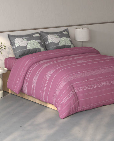 Spaces Fiora Dark Blush Geometric 100% Cotton Large Bedsheet with 2 Pillow Covers - 108 x 108 Inches