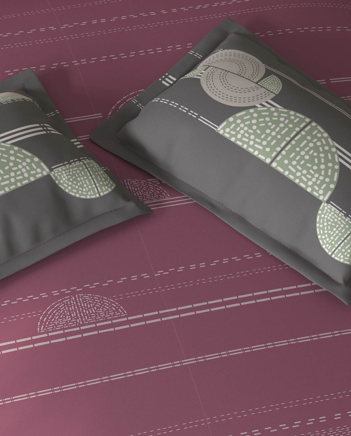 Spaces Fiora Dark Blush Geometric 100% Cotton Large Bedsheet with 2 Pillow Covers - 108 x 108 Inches