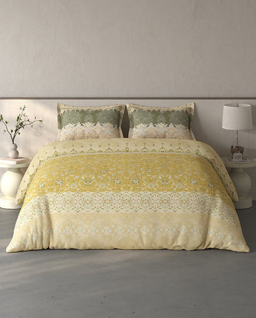 Spaces Fiora Light Yellow Ornate 100% Cotton Double Bedsheet with 2 Pillow Covers - 90 x 108 Inches