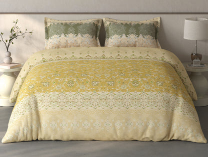 Spaces Fiora Light Yellow Ornate 100% Cotton Double Bedsheet with 2 Pillow Covers - 90 x 108 Inches