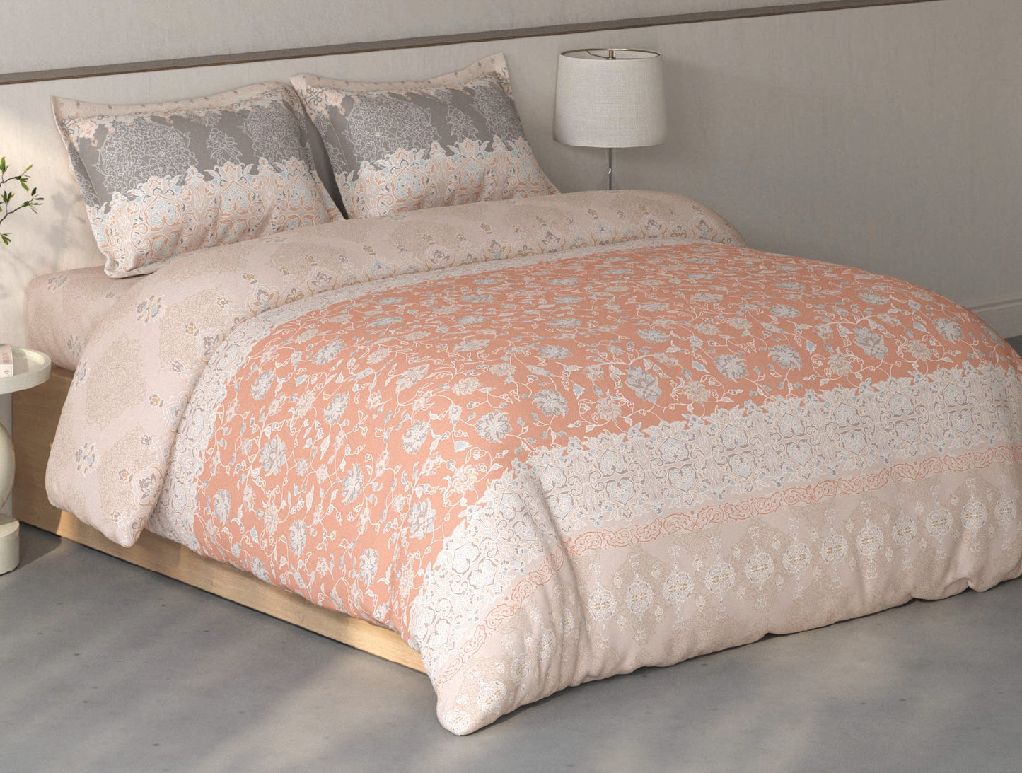 Spaces Fiora Light Blush Ornate 100% Cotton Double Bedsheet with 2 Pillow Covers - 90 x 108 Inches