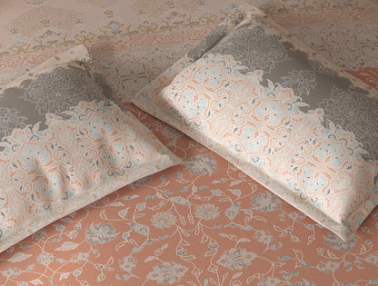 Spaces Fiora Light Blush Ornate 100% Cotton Double Bedsheet with 2 Pillow Covers - 90 x 108 Inches