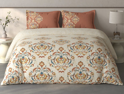 Spaces Fiora Cream Ornate 100% Cotton Double Bedsheet with 2 Pillow Covers - 90 x 108 Inches