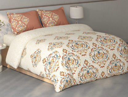 Spaces Fiora Cream Ornate 100% Cotton Double Bedsheet with 2 Pillow Covers - 90 x 108 Inches