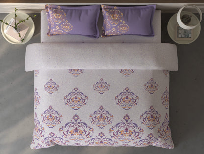 Spaces Fiora Light Violet Ornate 100% Cotton Double Bedsheet with 2 Pillow Covers - 90 x 108 Inches