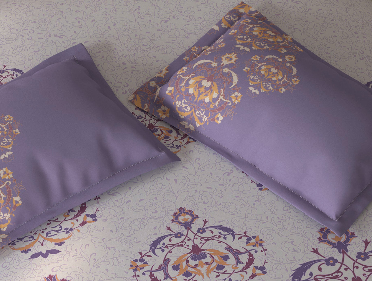 Spaces Fiora Light Violet Ornate 100% Cotton Double Bedsheet with 2 Pillow Covers - 90 x 108 Inches
